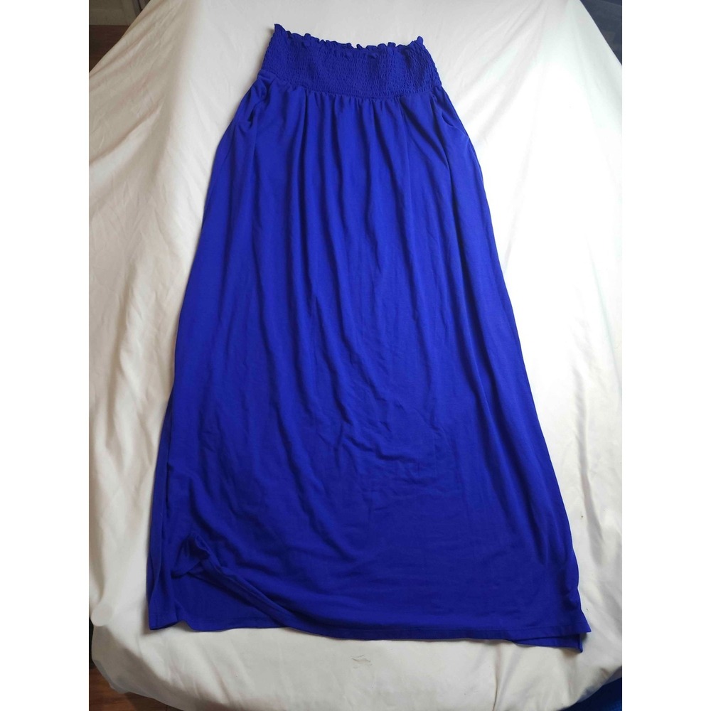 Zenana Smocked Maxi Skirt Womens Size XL Royal Blue Jersey Casual Pull On Long